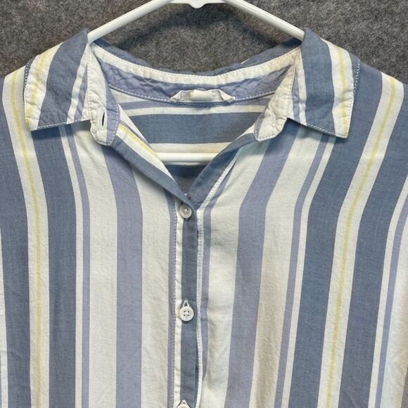 BEACHLUNCHLOUNGE Top Women's XS Blue White Striped Short Sleeve Button Down - Picture 3 of 15
